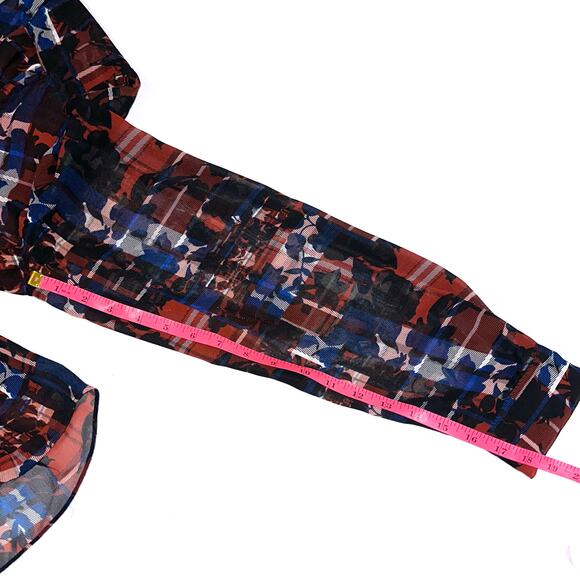 Vince Camuto Plaid Floral Red Blue Surplice V-Neck Long Sleeve Blouse Size M - Picture 12 of 13
